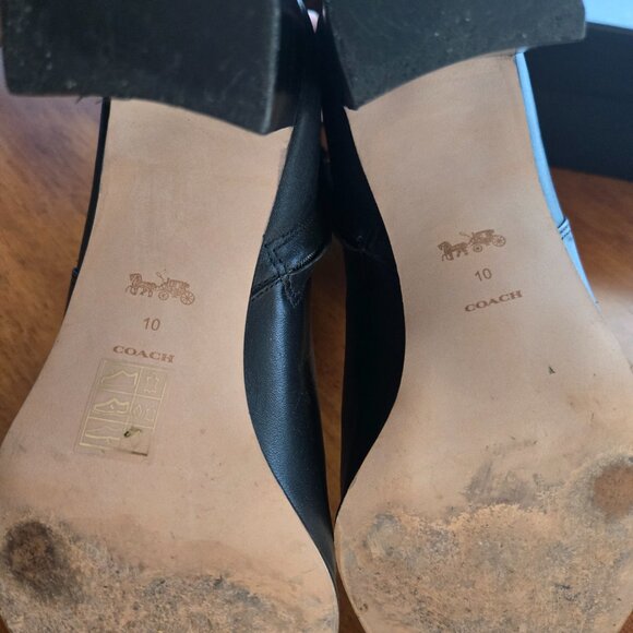 GENIUNE BLACK LEATHER COACH BOOTIES WITH GOLD COACH TAGS ATTACHED TO BUCKLES - Picture 4 of 6